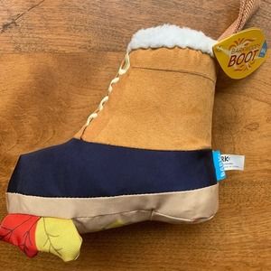Bark woods boot dog squeaky crinkle chew toy leave
